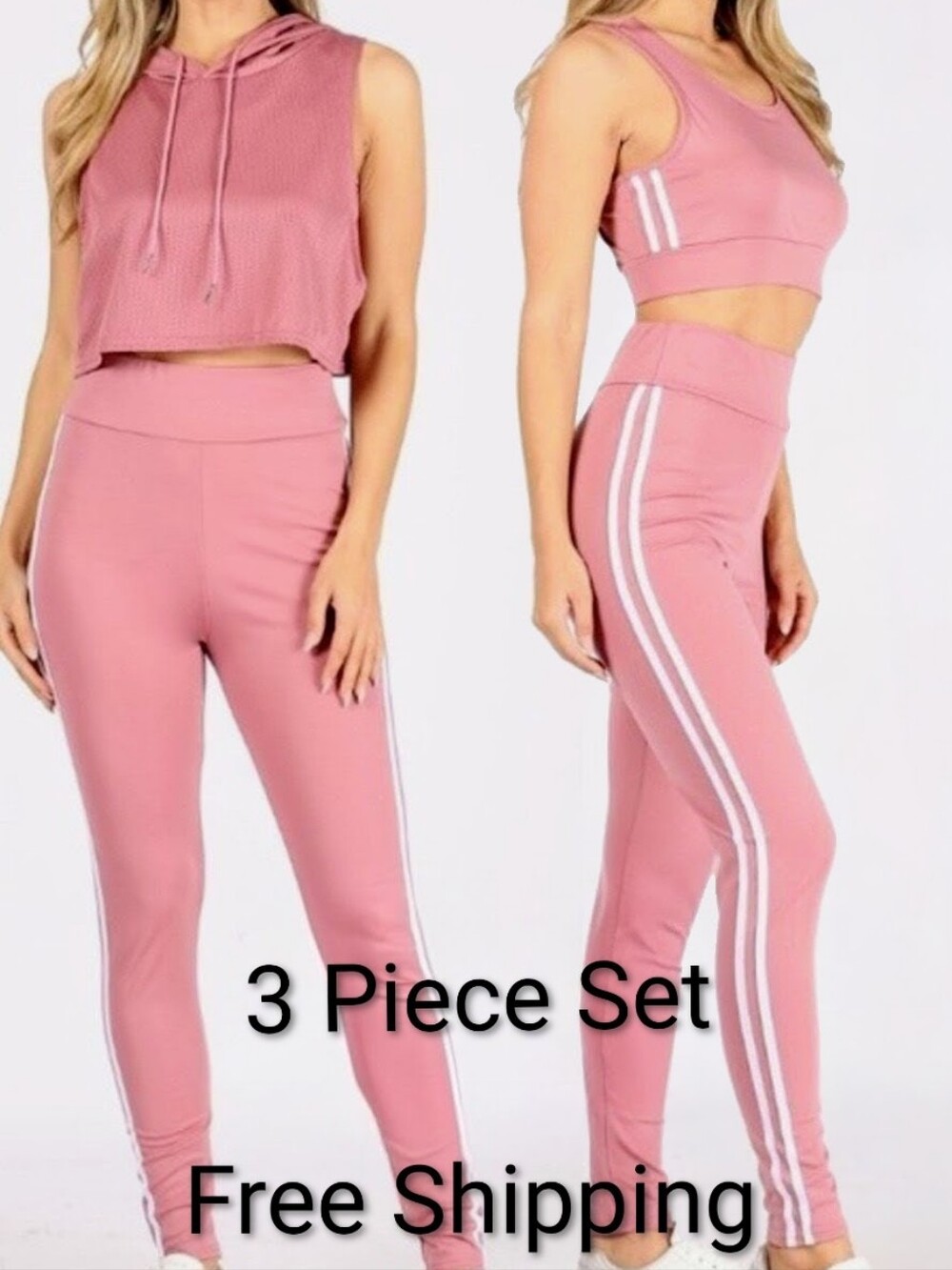 3-Piece Active Legging Set in Dusty Pink